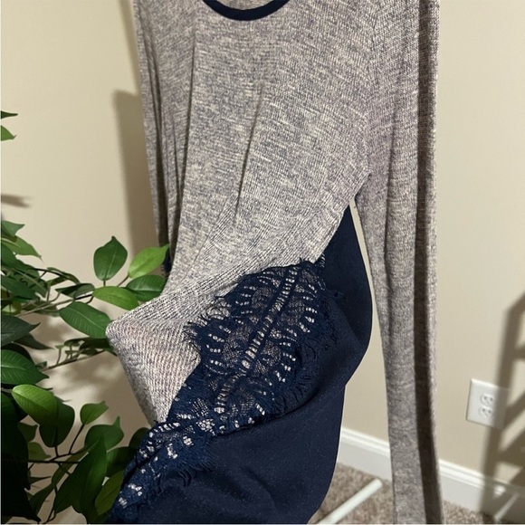 THREE PINK HEARTS Trixxi Grey and Navy long
sleeve sweater with Lace detail - Picture 3 of 5